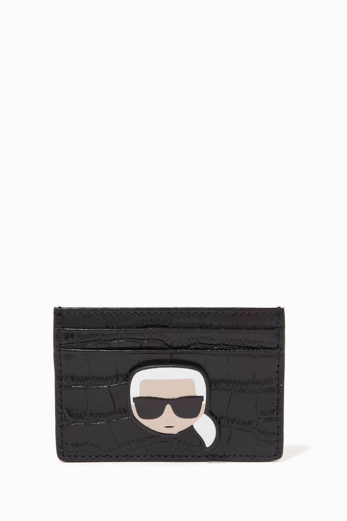 

K/Ikonik Classic Cardholder in Croc-embossed Leather, Black