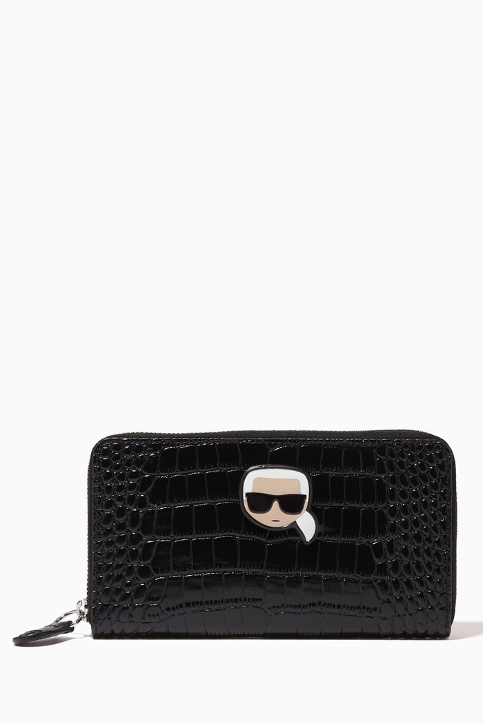 

K/Ikonik Continental Wallet in Croc-embossed Leather, Black