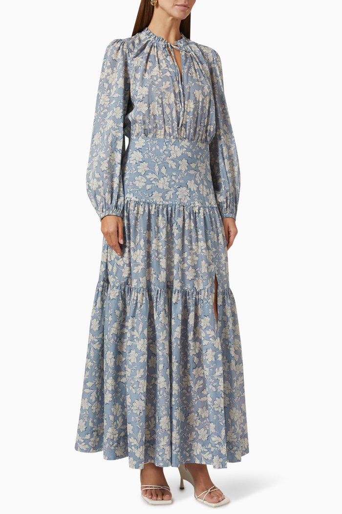 

Floral Skies Maxi Dress in Cotton, Blue