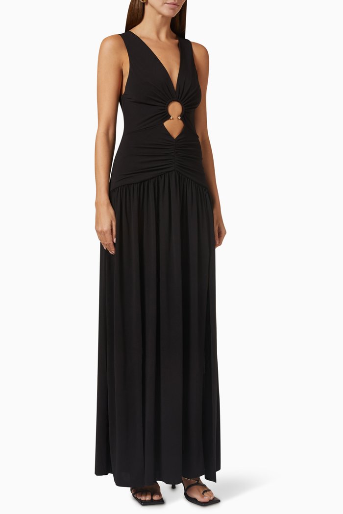 

Lindsey V Maxi Dress in Stretch-jersey, Black