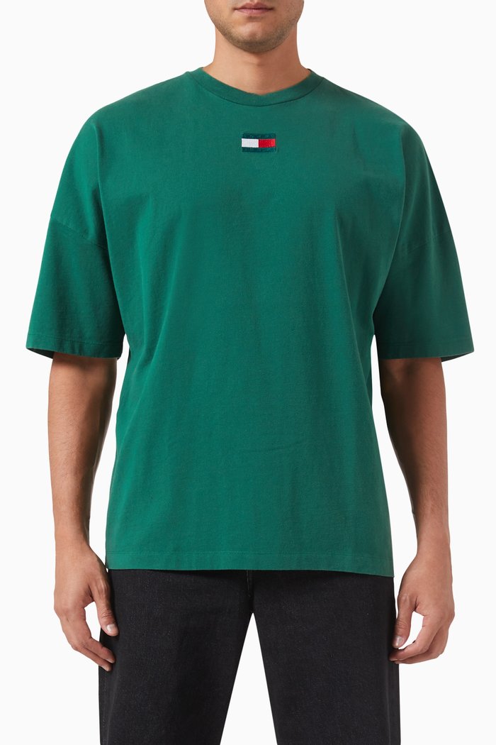 Split Hem T-shirt in Recycled Cotton, Green
