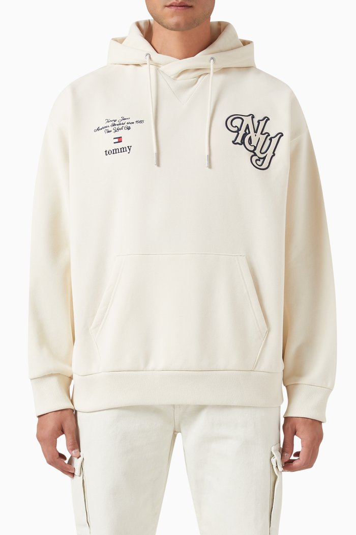 

Appliqué Hoodie in Cotton Blend, Neutral