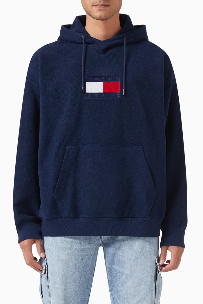 

Logo Print Hoodie in Cotton, Blue
