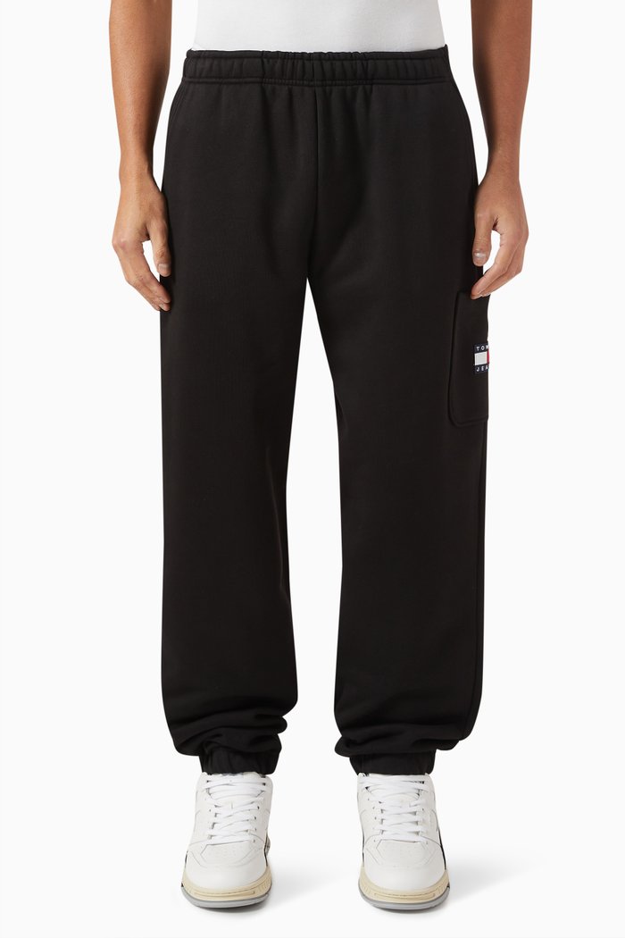 Tommy Badge Joggers in Cotton Fleece, Black