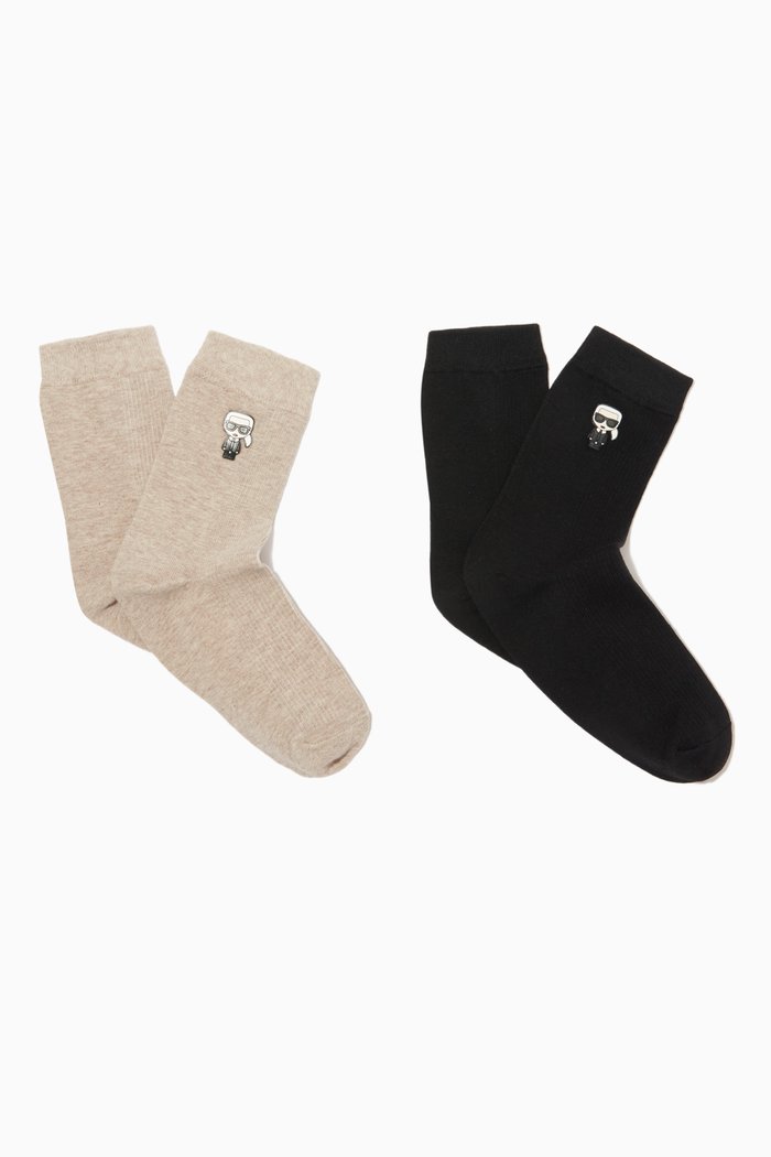

K/Ikonik Karl Patch Socks in Cotton Knit, Set of 2, Neutral