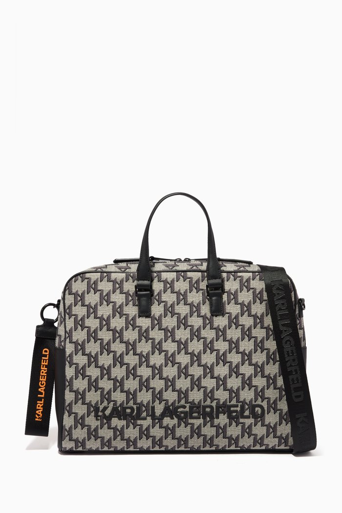 

KL Monogram Briefcase in Cotton Jacquard & Leather, Multicolour