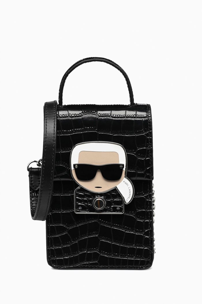

K/Ikonik Vertical Bag in Croc-embossed Leather, Black