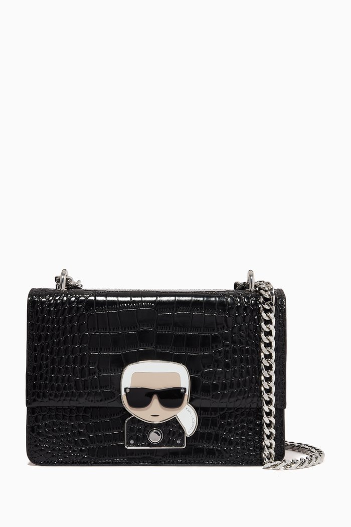 

K/Ikonik Shoulder Bag in in Croc-embossed Leather, Black