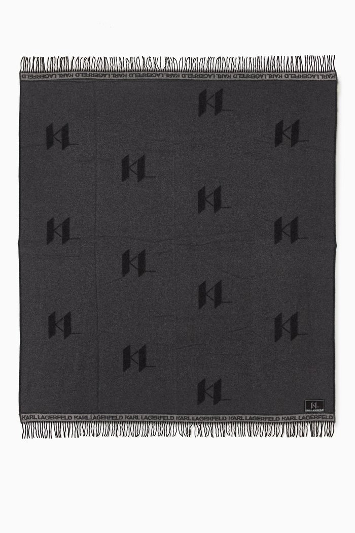 

KL Monogram Blanket in Recycled Wool, Grey
