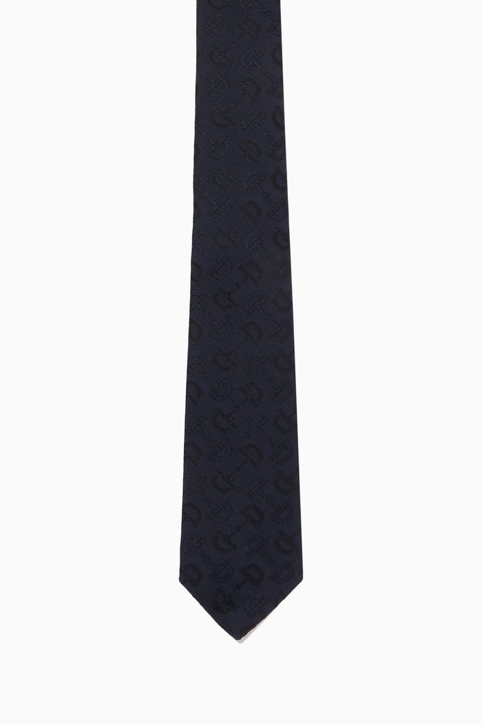 

Horsebit Jacquard Tie in Cotton-wool Blend, Blue