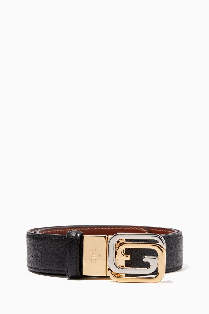 

Squared Interlocking G Reversible Belt in Leather, Black
