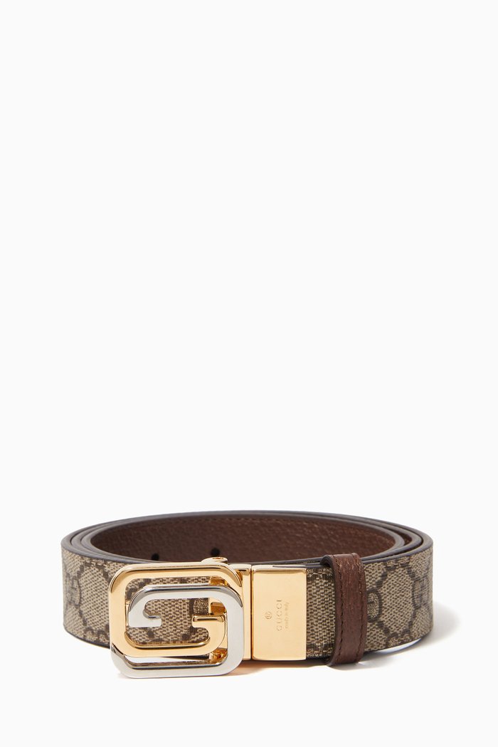 

Reversible Belt in Leather & Canvas, Brown