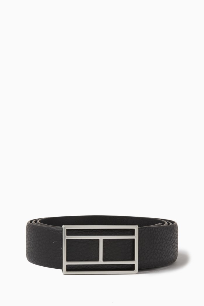 

Flag Buckle Belt in Leather, Black