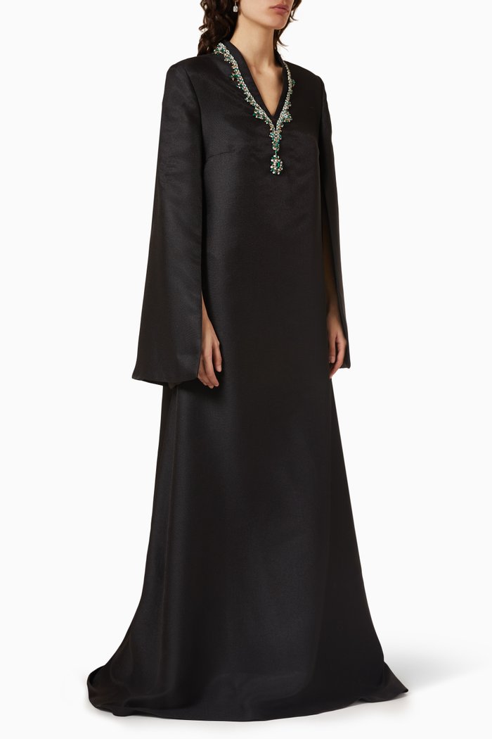 

Embellished A-line Kaftan in Mikado-piqué, Black