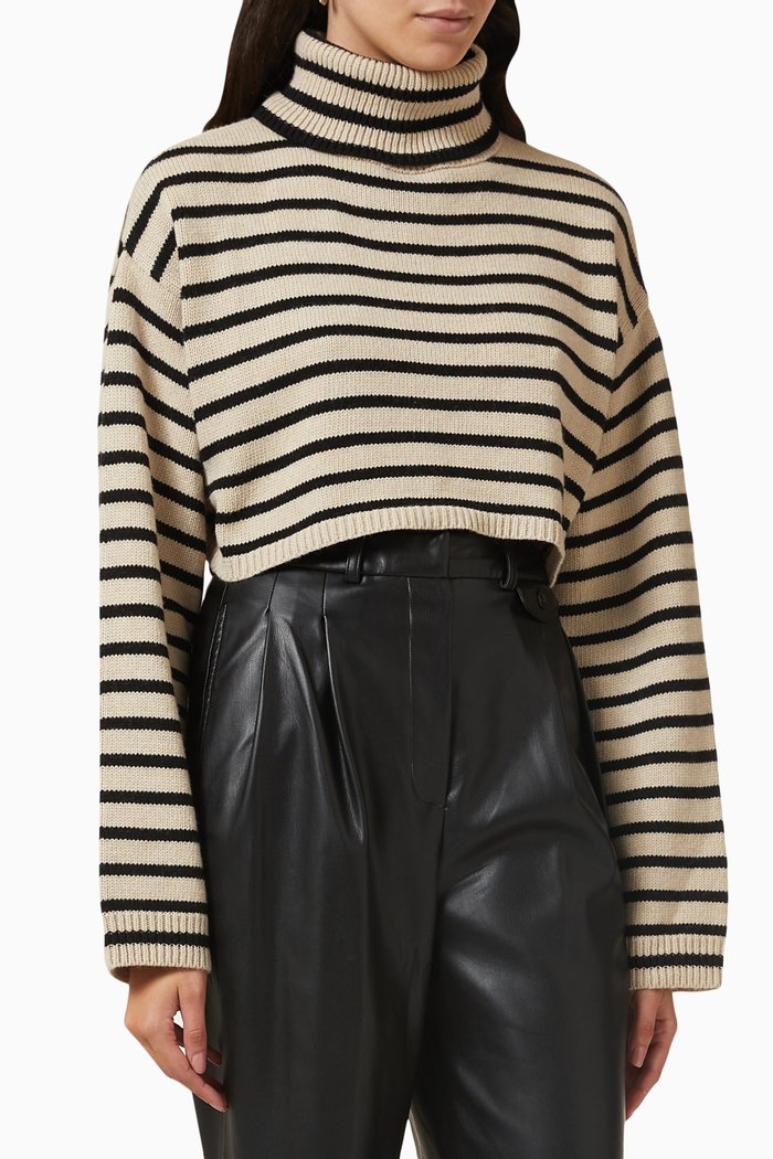

Athina Crop Turtleneck Sweater in Wool-knit, Neutral