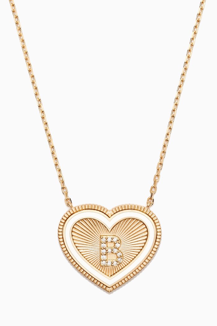 A2Z "B" Letter Heart-shaped Diamond Necklace in 18kt Yellow Gold