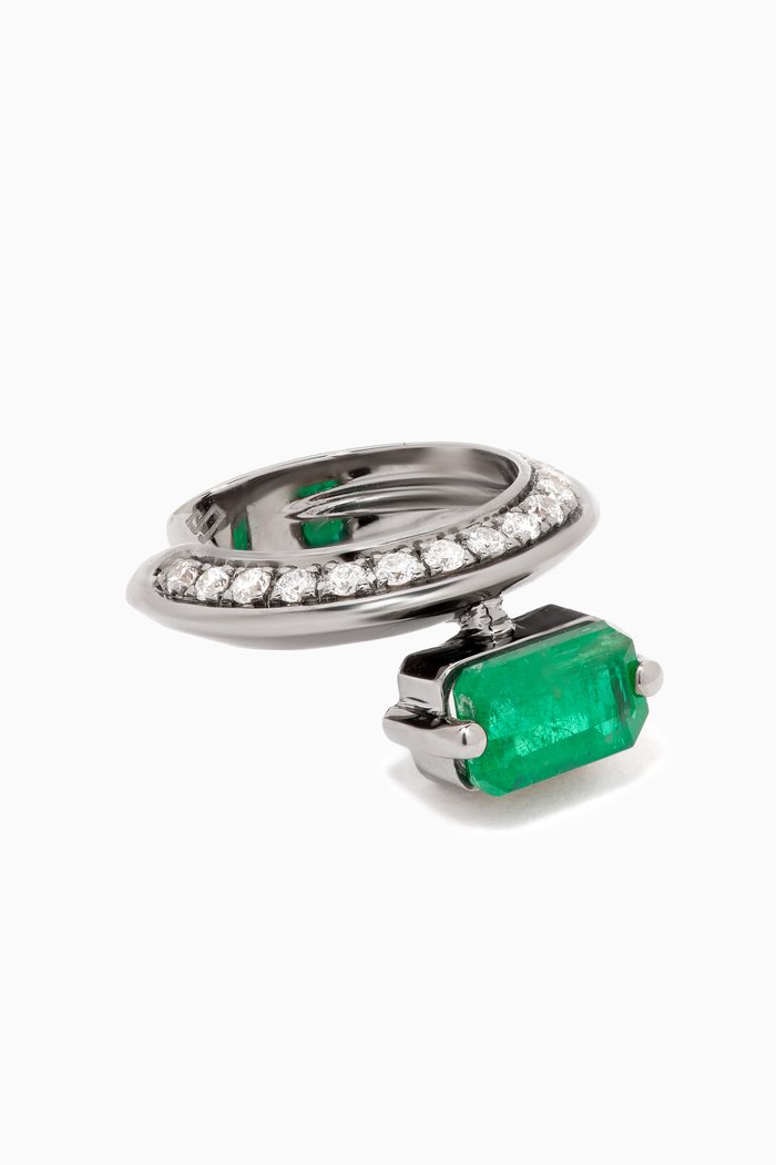 

Linette Emerald Diamond Ear Cuff in 18kt Gold, Green