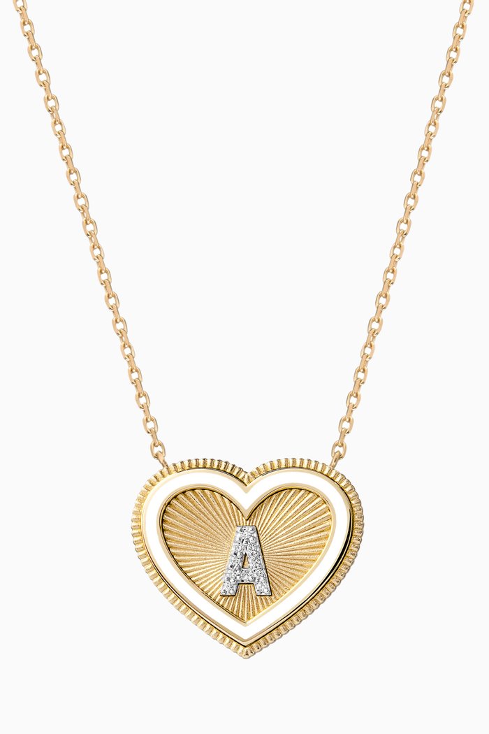 A2Z "A" Letter Heart-shaped Diamond Necklace in 18kt Yellow Gold