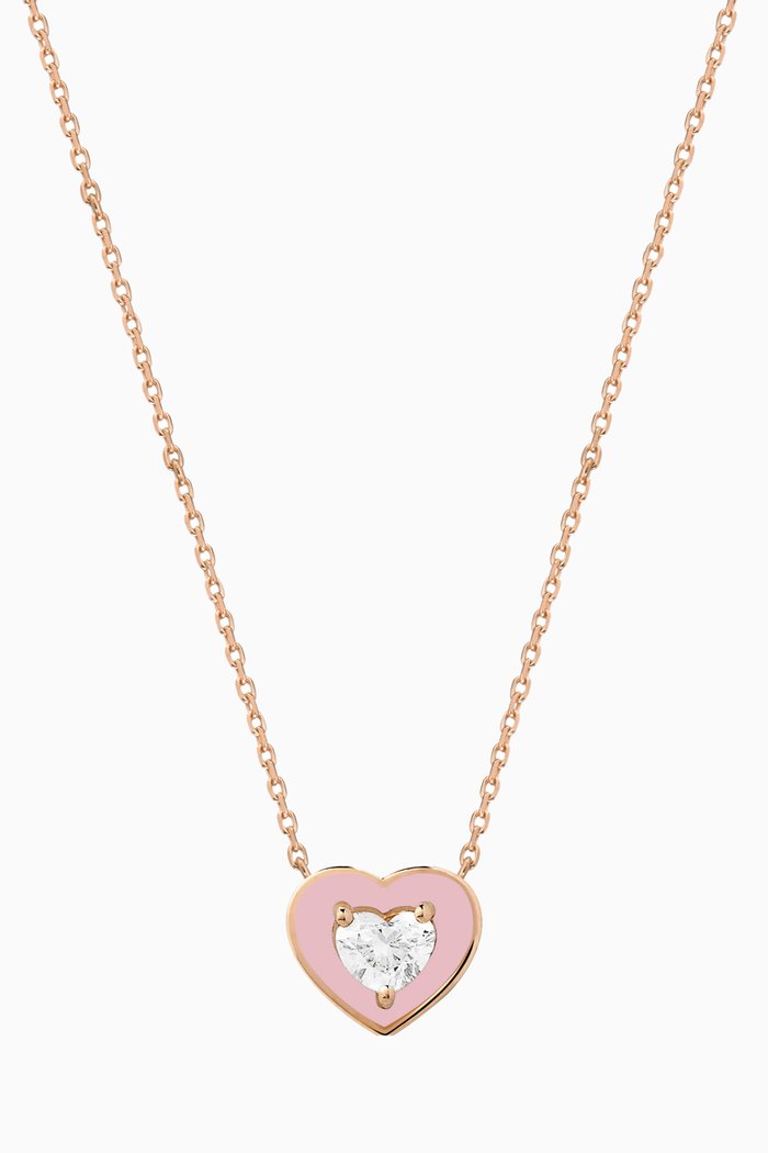 

Mini Heart-shaped Diamond Necklace in 18kt Yellow Gold, Pink