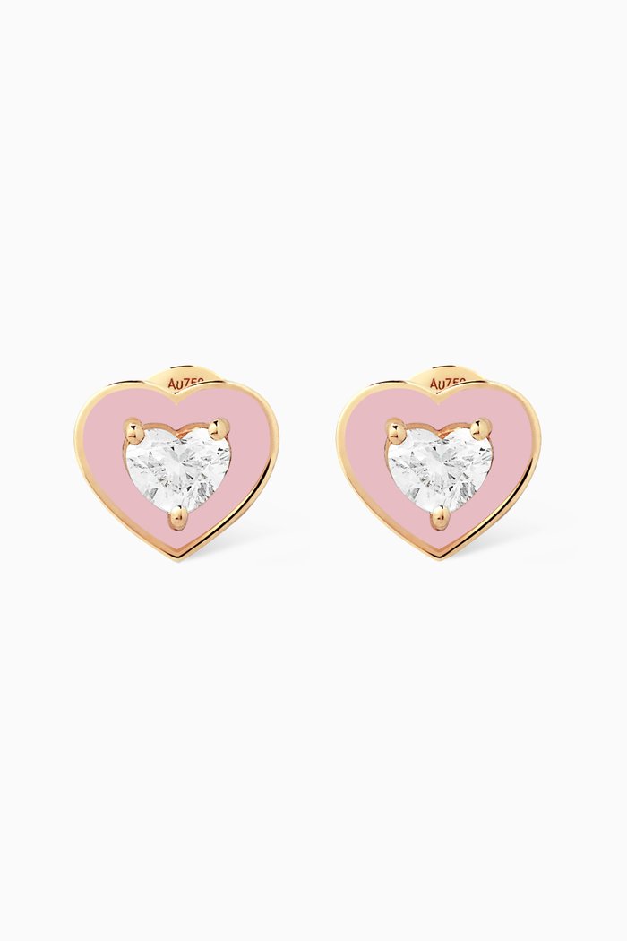 

Mini Heart-shaped Diamond Studs in 18kt Yellow Gold, Pink