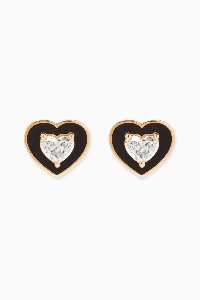 

Mini Heart-shaped Diamond Studs in 18kt Yellow Gold, Black