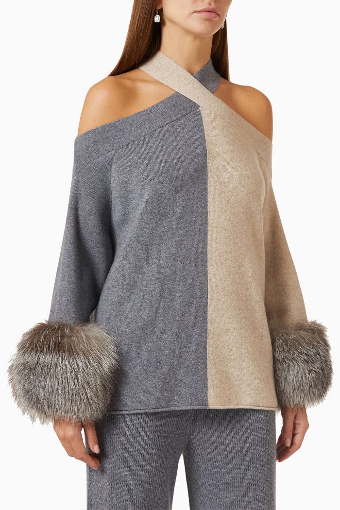 

Fox Fur-cuff Sweater in Merino Wool & Cashmere, Multicolour
