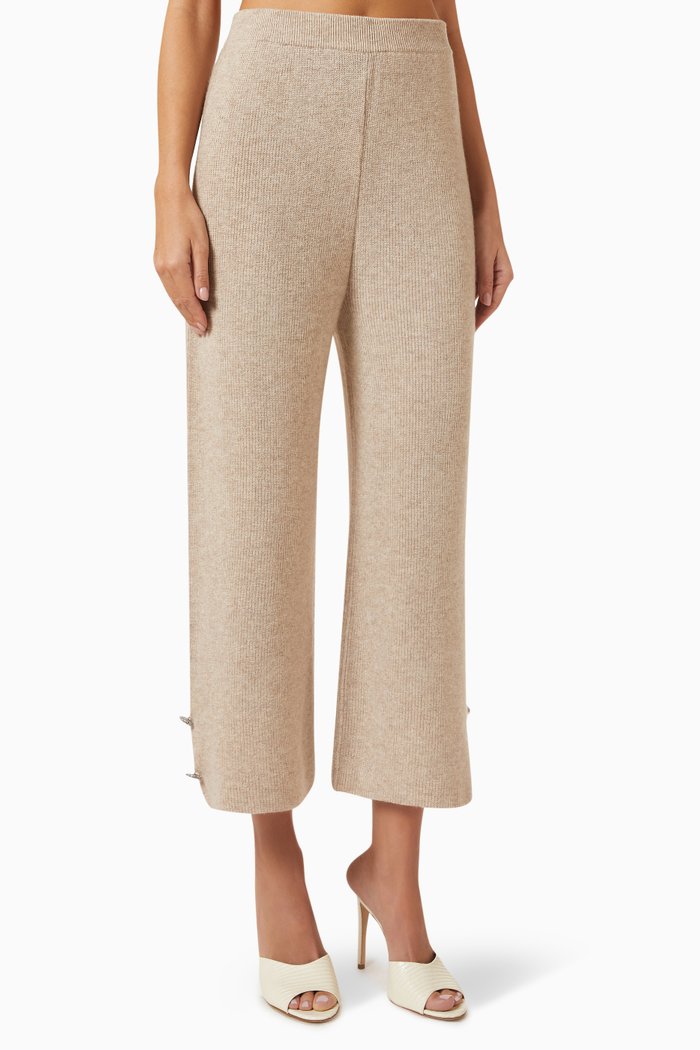 

Embellished Wide-leg Pants in Merino Wool & Cashmere, Neutral