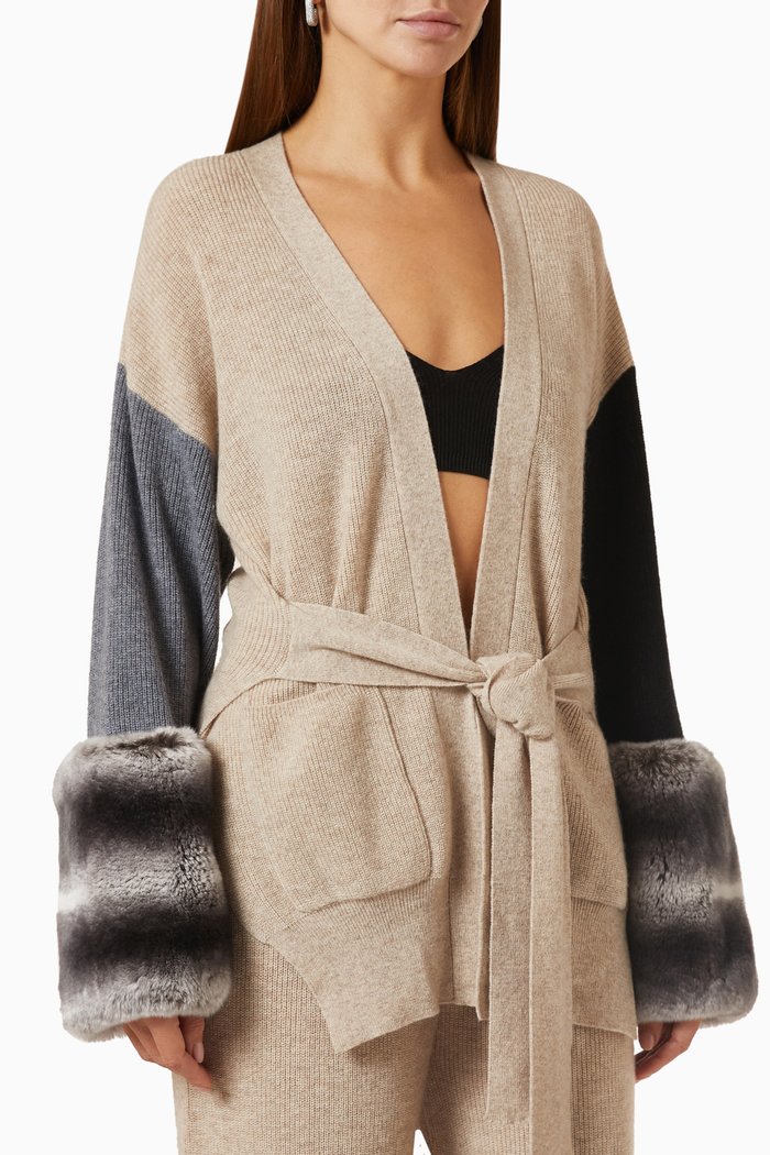

Chinchilla-cuff Cardigan in Merino Wool & Cashmere, Neutral