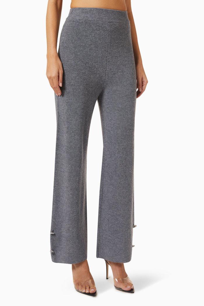 

Embellished Wide-leg Pants in Merino Wool & Cashmere, Grey