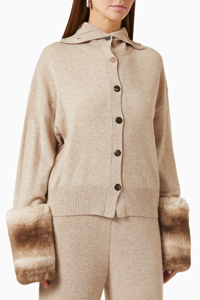 

Chinchilla-cuff Buttoned Cardigan in Merino Wool & Cashmere, Neutral