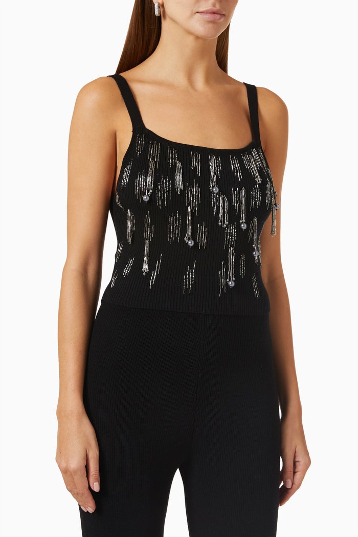 

Embellished Crop Top in Merino Wool & Cashmere, Black