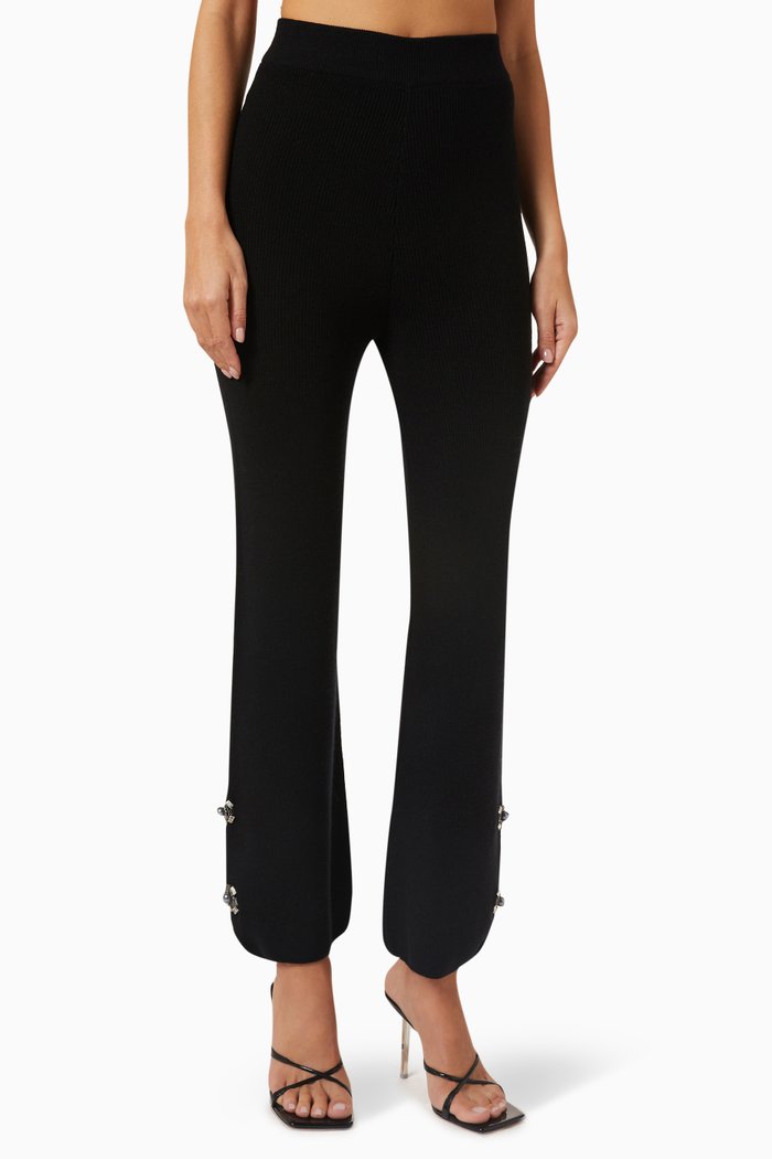 

Embellished Wide-leg Pants in Merino Wool & Cashmere, Black