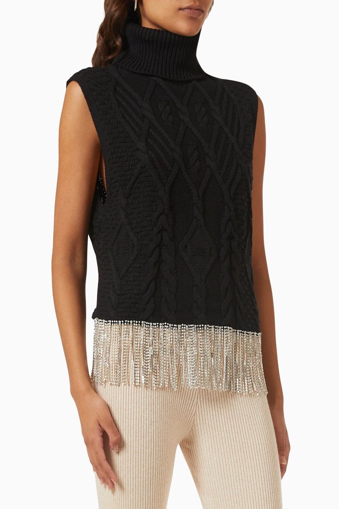 

Embellished Tassel Fringe Sweater in Merino Wool, Grey