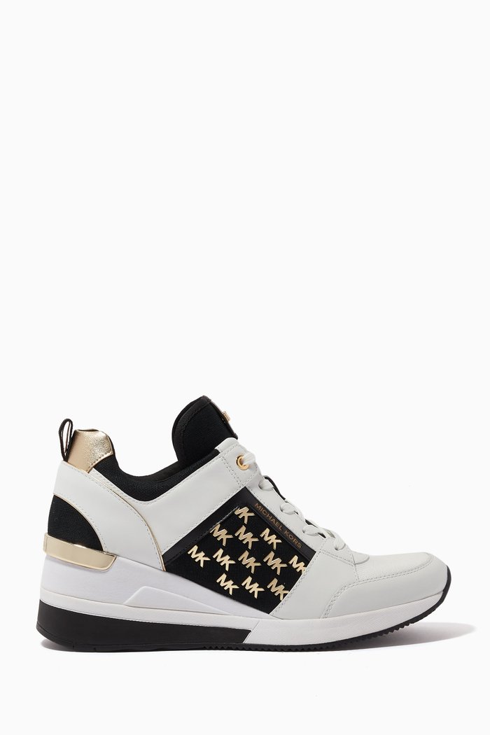 

Georgie High-top Sneakers in Leather & Logo Jacquard, Black