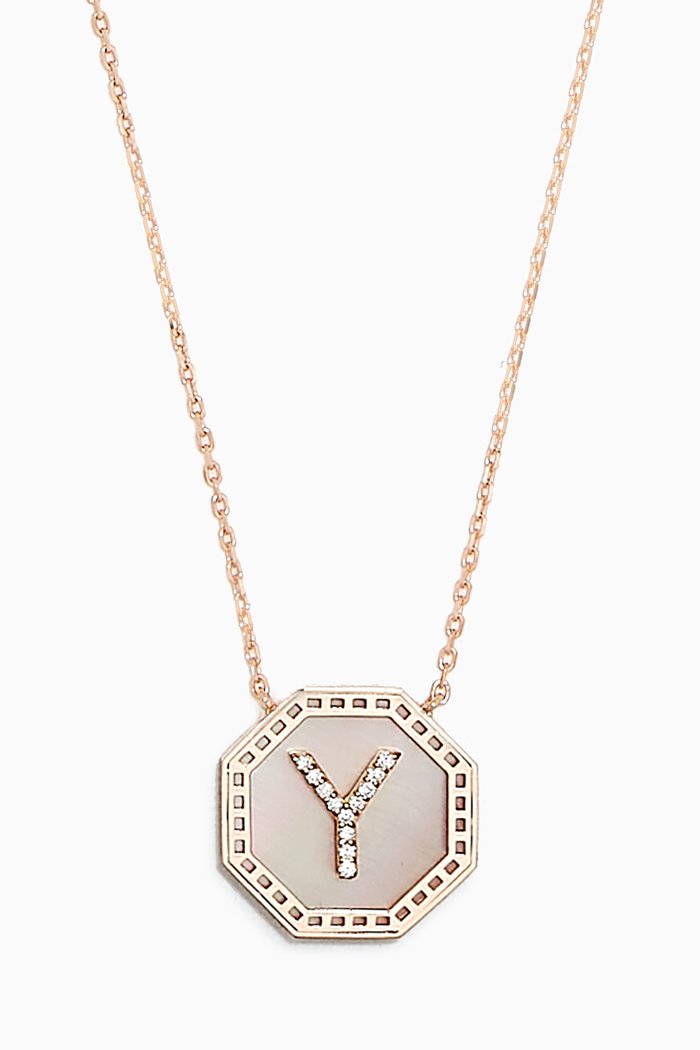 

Harf Turath Letter Diamond Necklace in 18kt Rose Gold