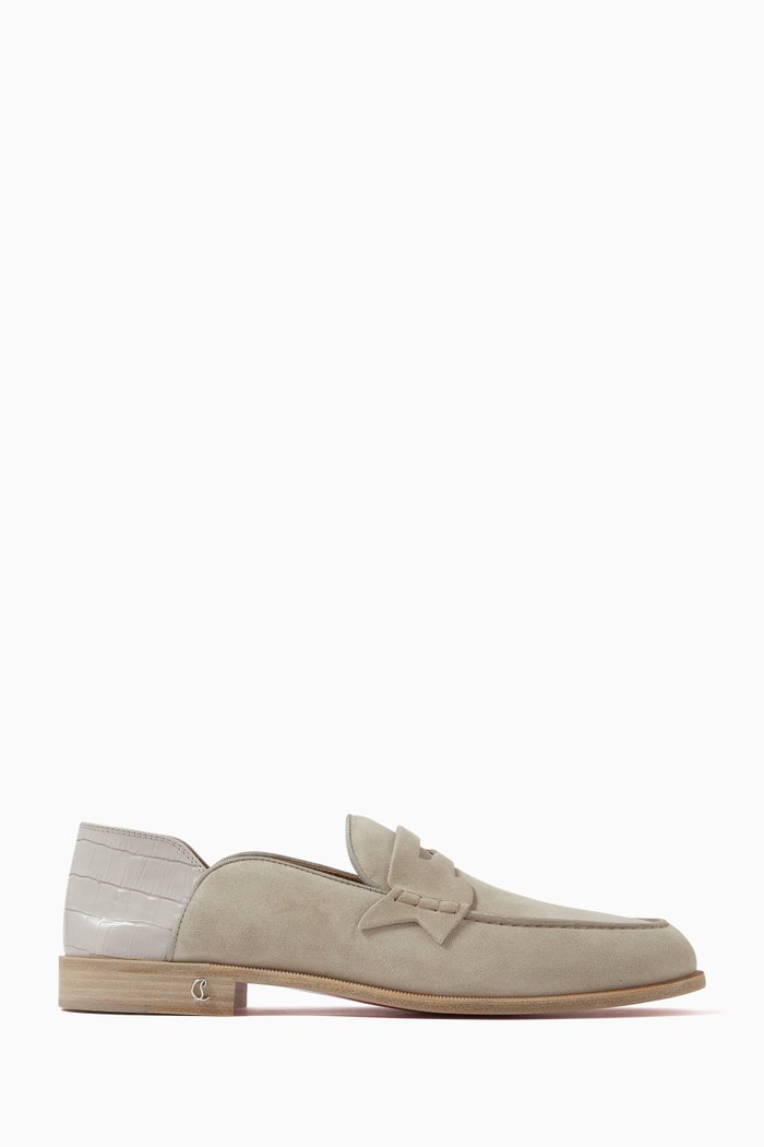 

Penny No-back Loafers in Calfskin Leather, Grey