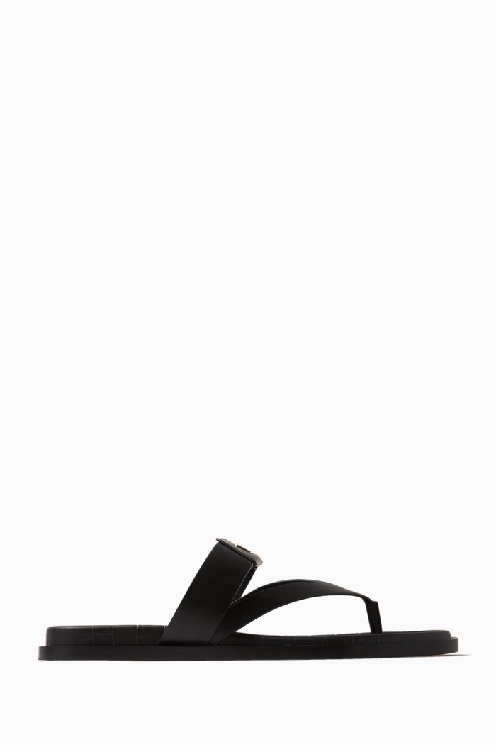 

Paolito Rui Logo Flat Sandals in Leather, Black