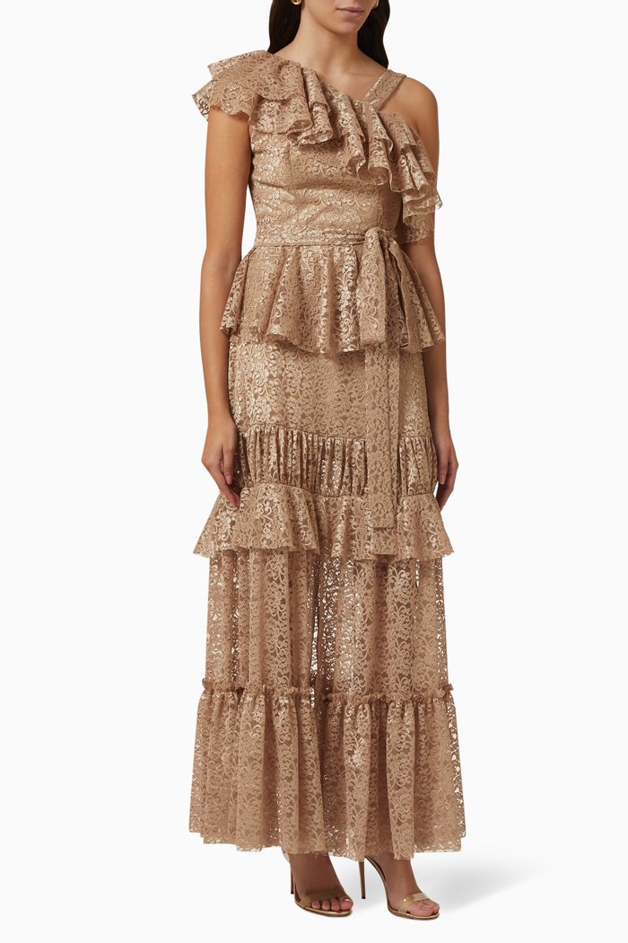

Tiered Maxi Dress in Lace, Neutral