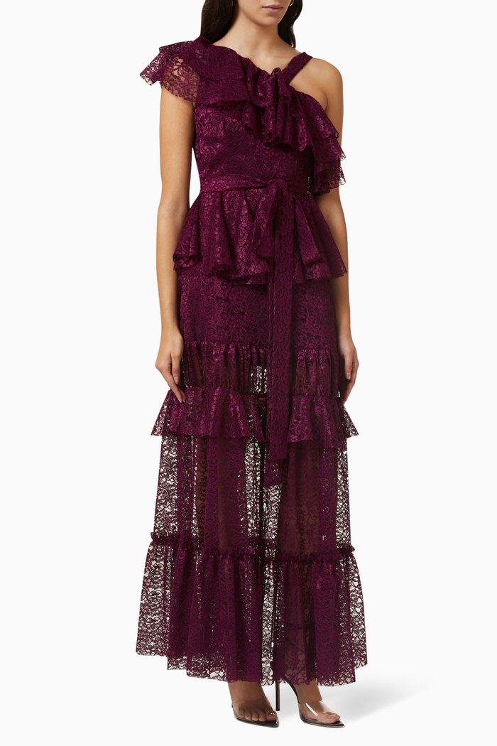

Tiered Maxi Dress in Lace, Purple
