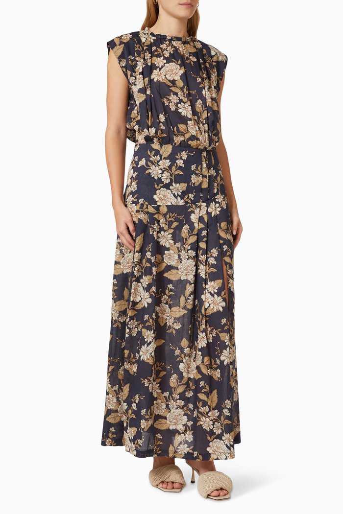 Opaline Floral Maxi Dress in Cotton, Multicolour