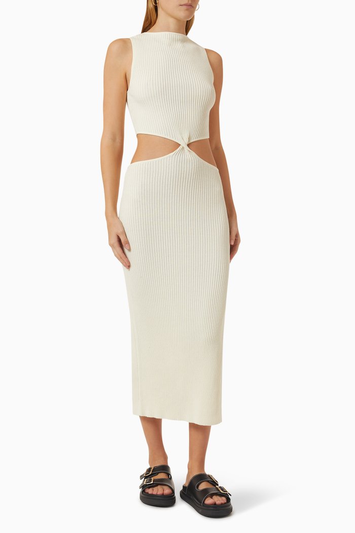 Kiera Cut-out Midi Dress in Cotton, White