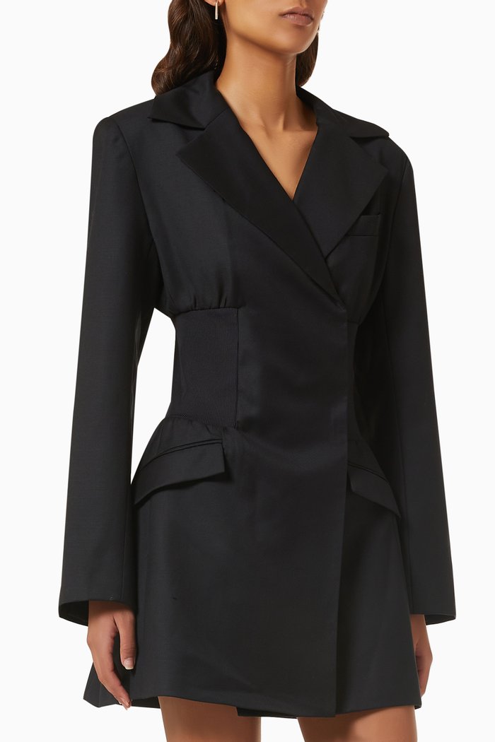 

Willa Blazer Mini Dress in Wool & Stretch-jersey, Black