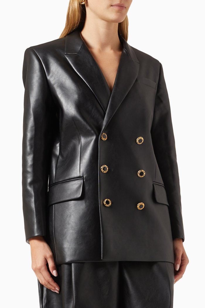 

Double-breasted Blazer in Vegan Leather, Black