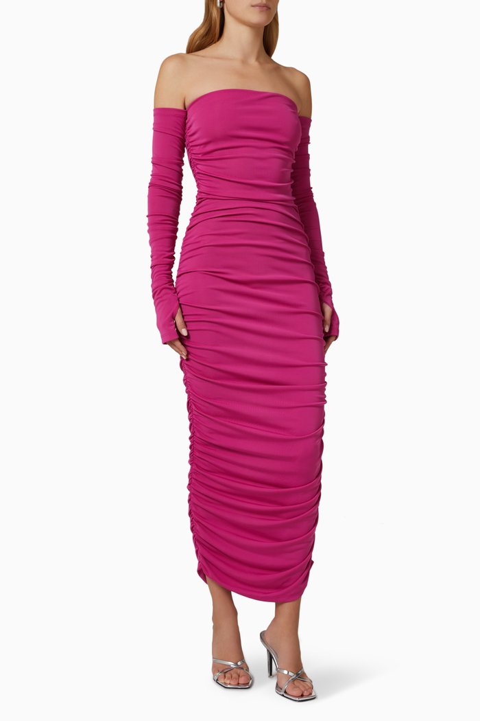 

Linda Off-shoulder Draped Midi Dress in Viscose-jersey, Pink