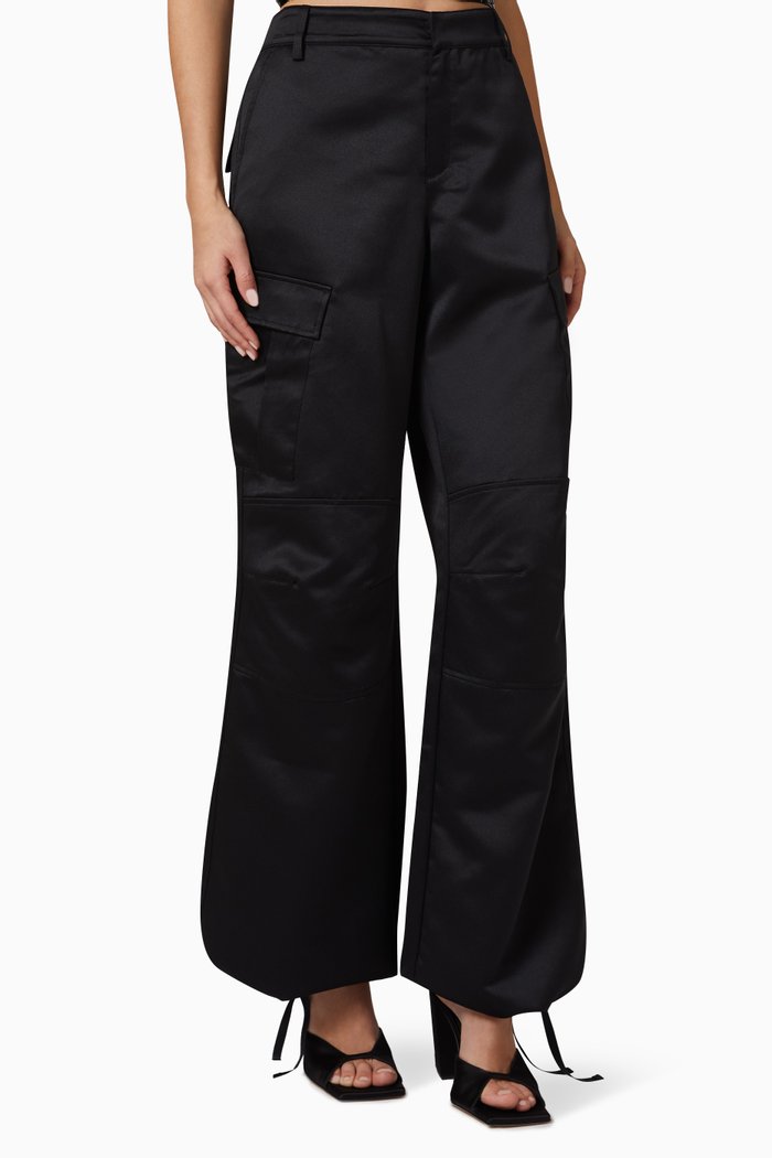 

Lizzo Wide-leg Cargo Pants in Satin Crepe, Black