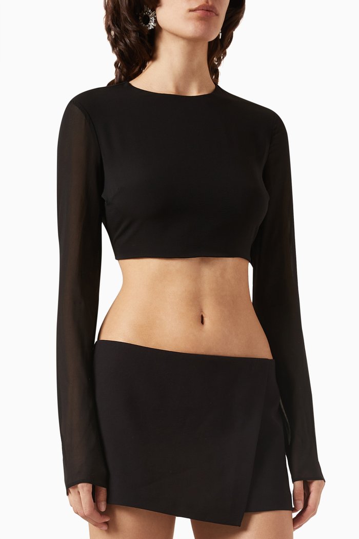 

Lea Open-back Crop Top in Stretch-georgette, Black