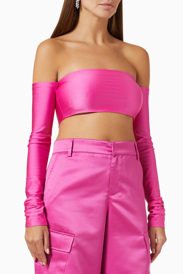 

Lexi Off-shoulder Crop Top in Shiny Lycra, Pink