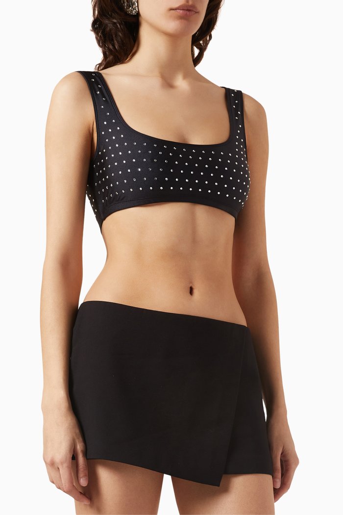 

Hollywod Crystal-embellished Bra Top in Shiny Lycra, Black