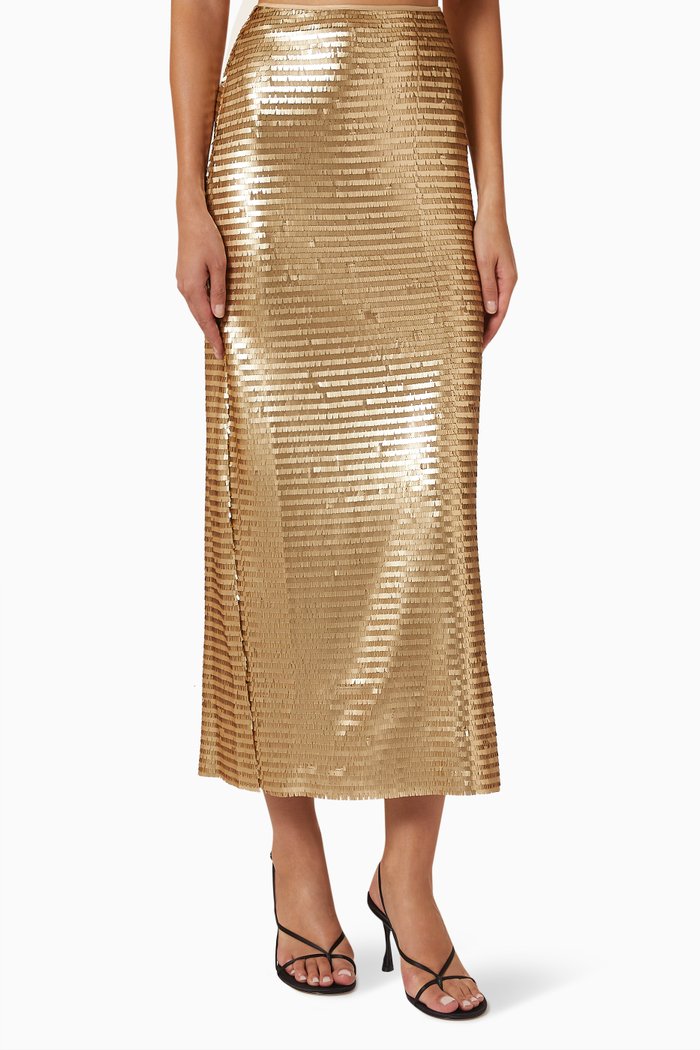 

Pyra Slit Maxi Skirt in Sequins, Gold
