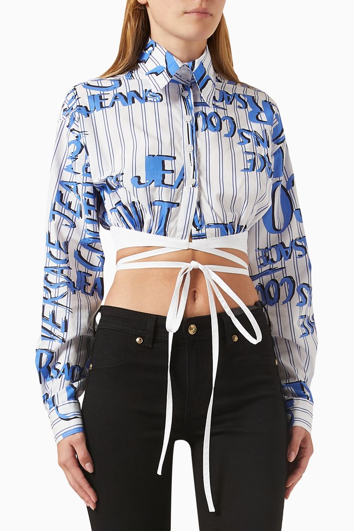

Cropped Logo Shirt in Poplin, White